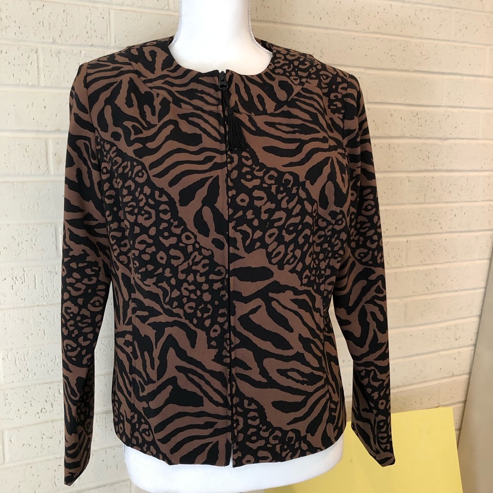 HOT🔥$15! Zip-Front Print Jacket Brown/Black MP